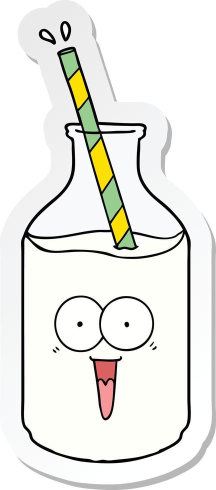 sticker of a happy carton milk bottle with straw vector