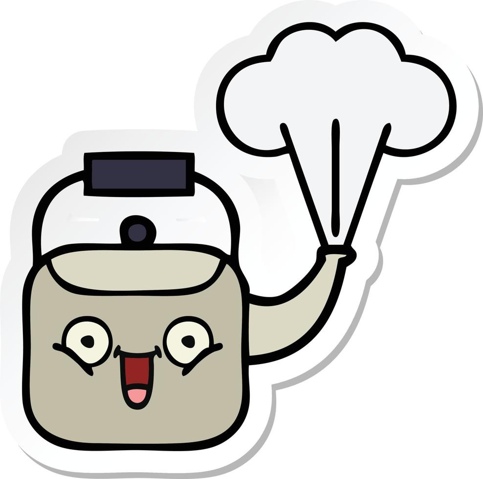 sticker of a cute cartoon steaming kettle vector