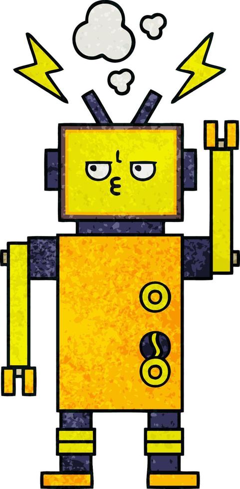 retro grunge texture cartoon malfunctioning robot vector