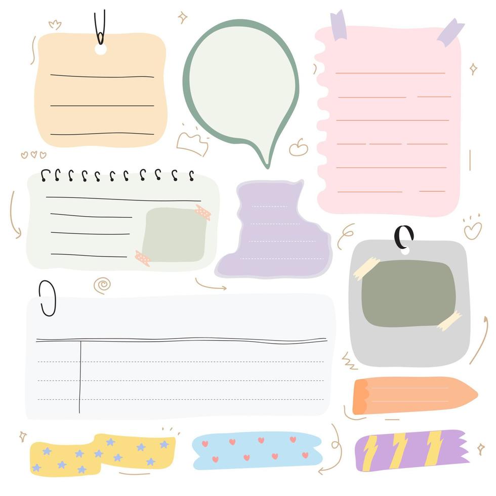 notas de papel de recordatorio en blanco de vector de ilustración, bloc de notas adhesivas con cinta, bloc de notas, memo, planificador, recordatorio, mensaje.
