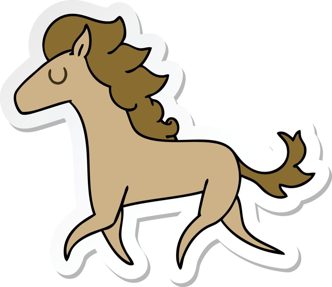 sticker of a quirky hand drawn cartoon running horse vector