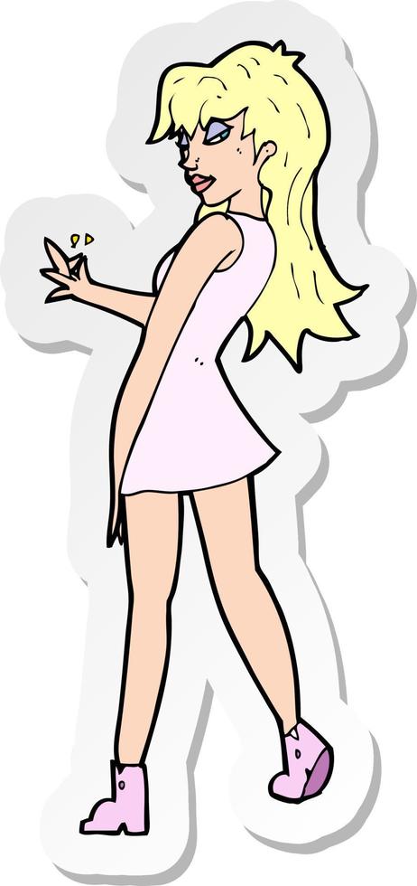 sticker of a cartoon woman posing in dress vector