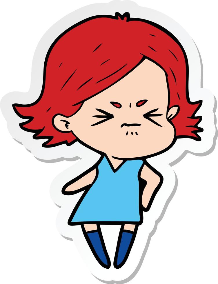 sticker of a cartoon angry woman vector