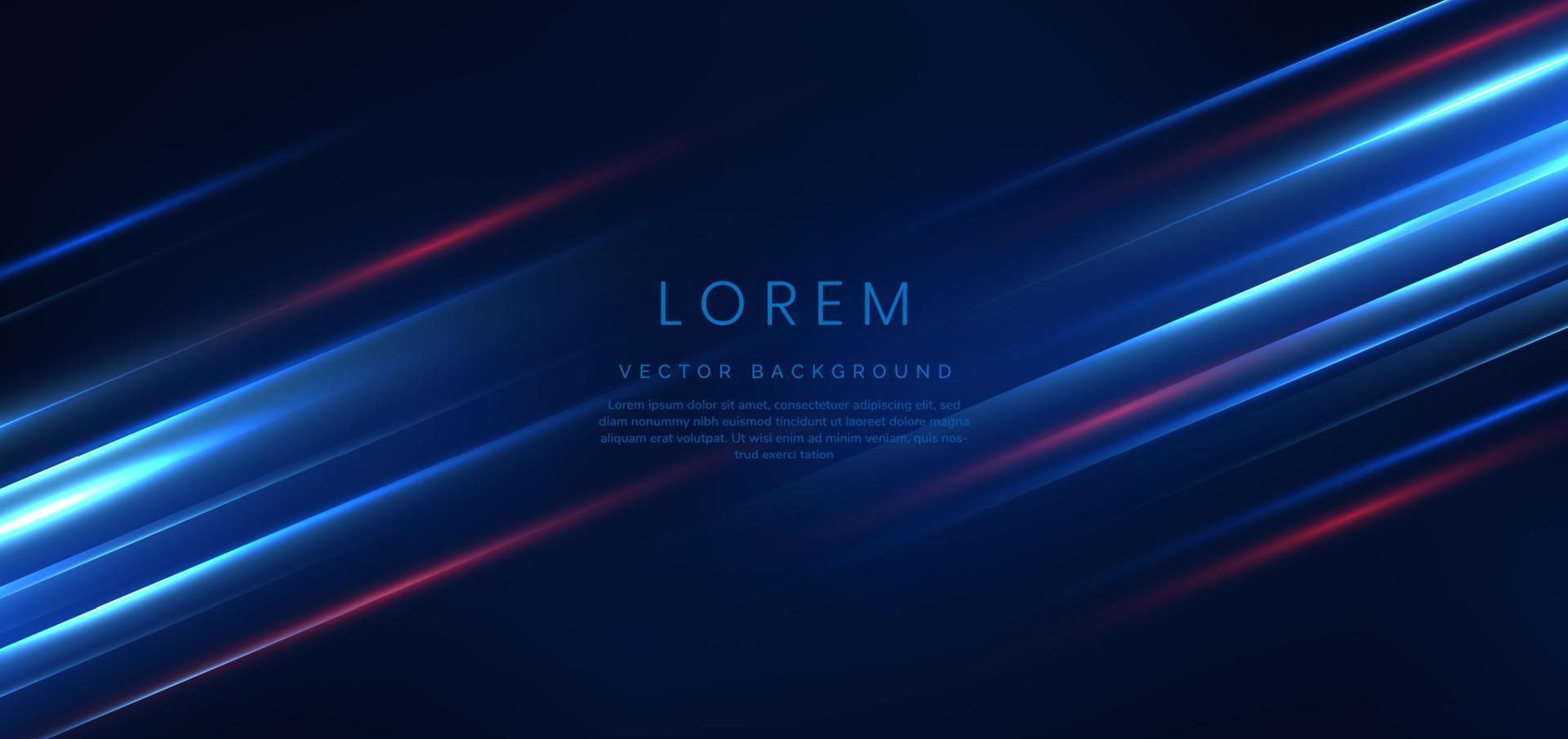 Abstract technology futuristic glowing blue and red  light lines with speed motion blur effect on dark blue background. vector