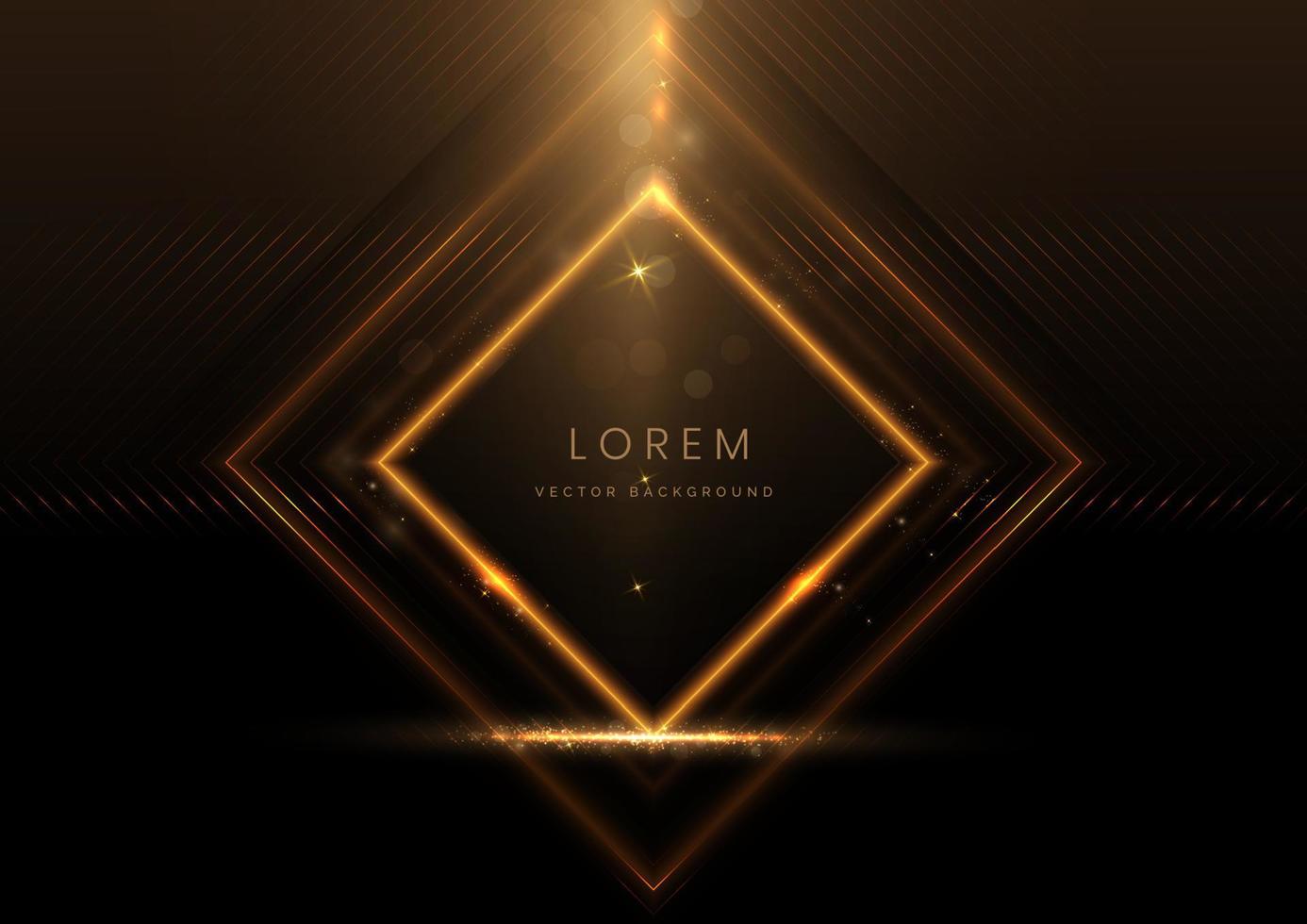 Abstract luxury golden square glowing lines  overlapping on black background with lighting effect sparkle. Template premium award design. vector
