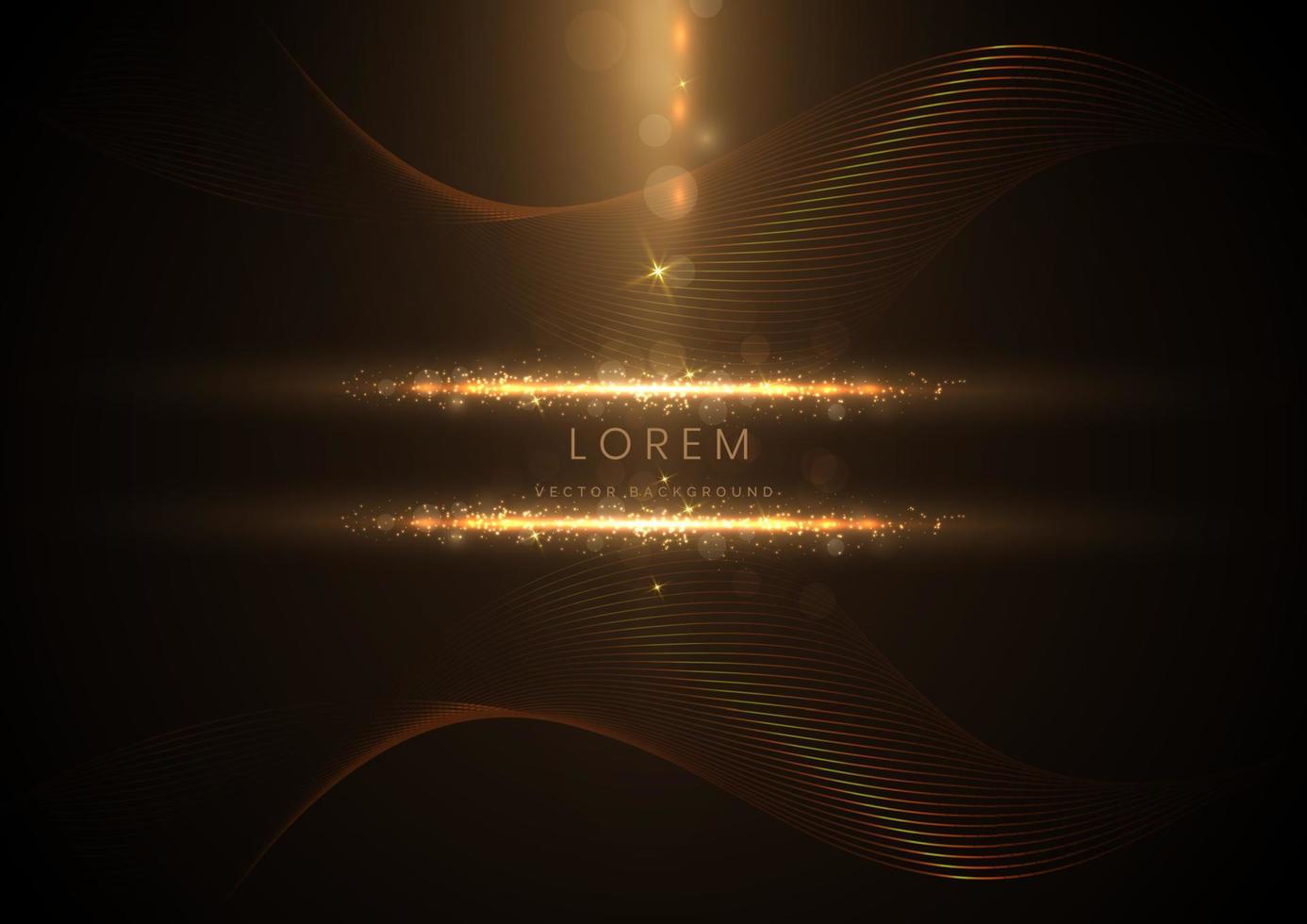 Abstract luxury golden glowing lines  overlapping on black background with lighting effect sparkle. Template premium award design. vector