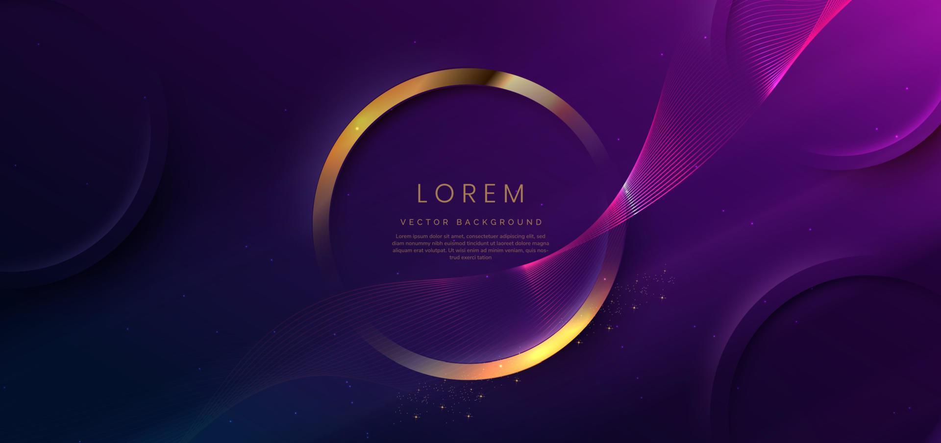 Gold circle frame luxury on dark blue elegant background with lighting effect and sparkle with copy space for text. Luxury design style. vector