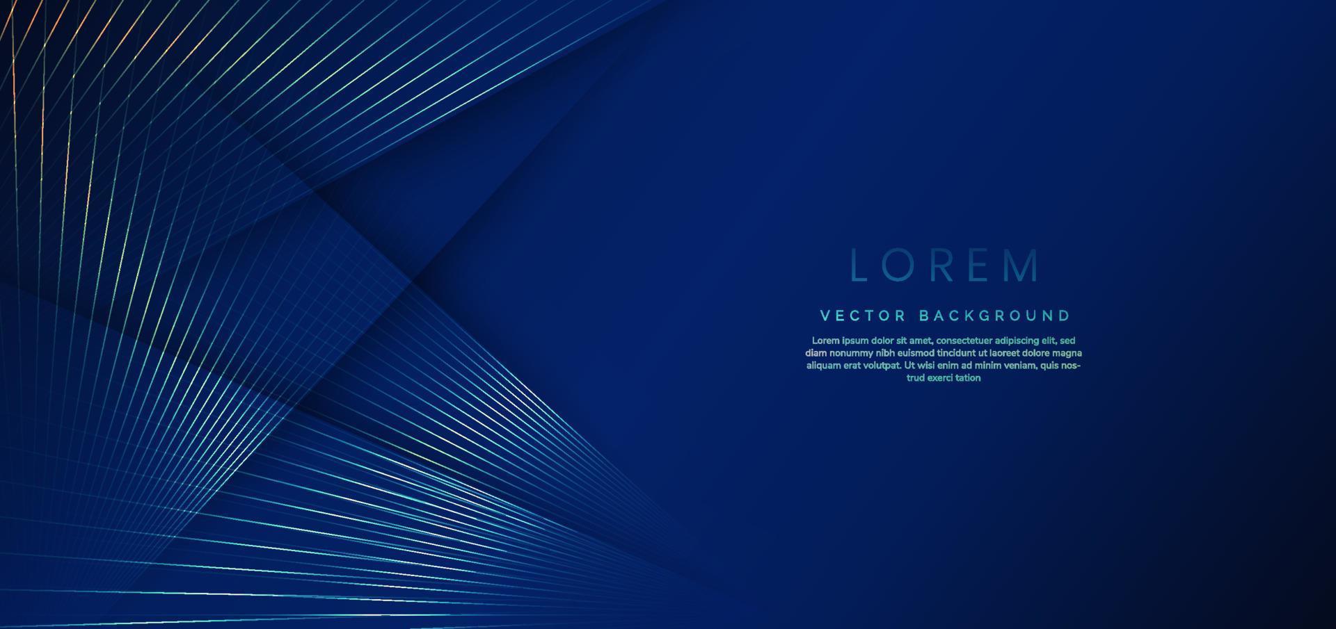 líneas doradas de lujo abstractas curvadas superpuestas sobre fondo azul oscuro. diseño de premio premium de plantilla. vector