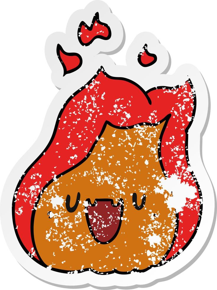 distressed sticker cartoon kawaii cute fire flame vector