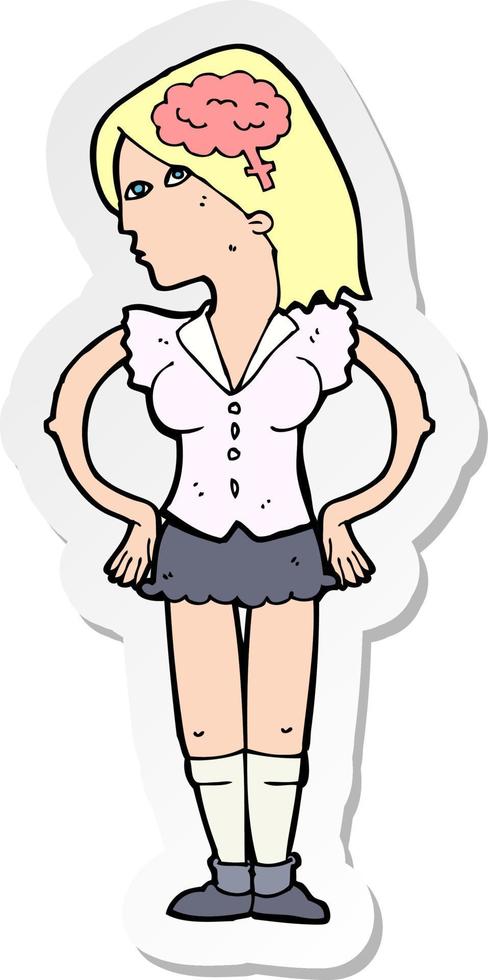 sticker of a cartoon intelligent woman vector