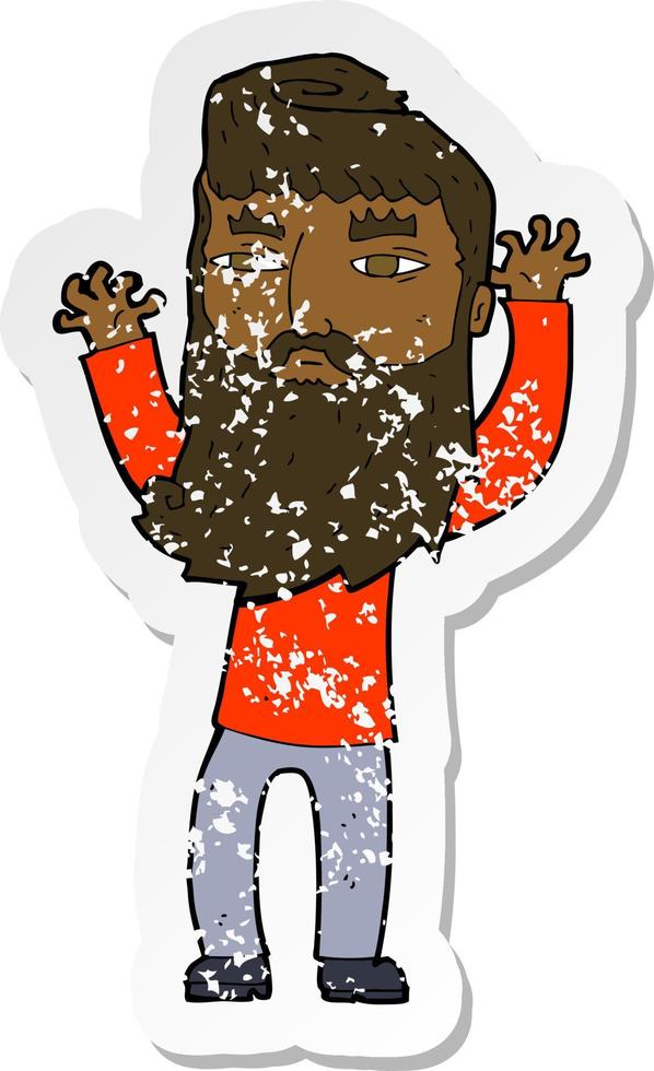 retro distressed sticker of a cartoon bearded man waving arms vector