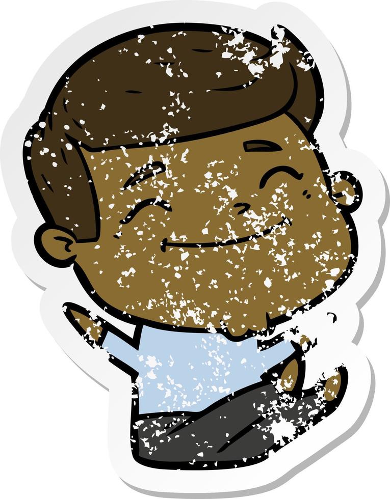 distressed sticker of a happy cartoon man vector
