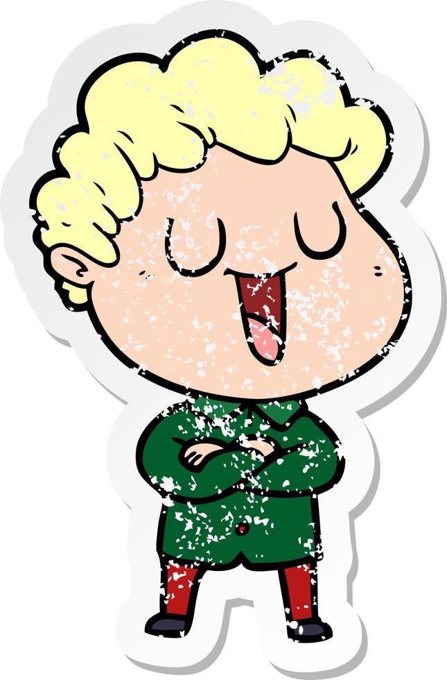 distressed sticker of a laughing cartoon man vector