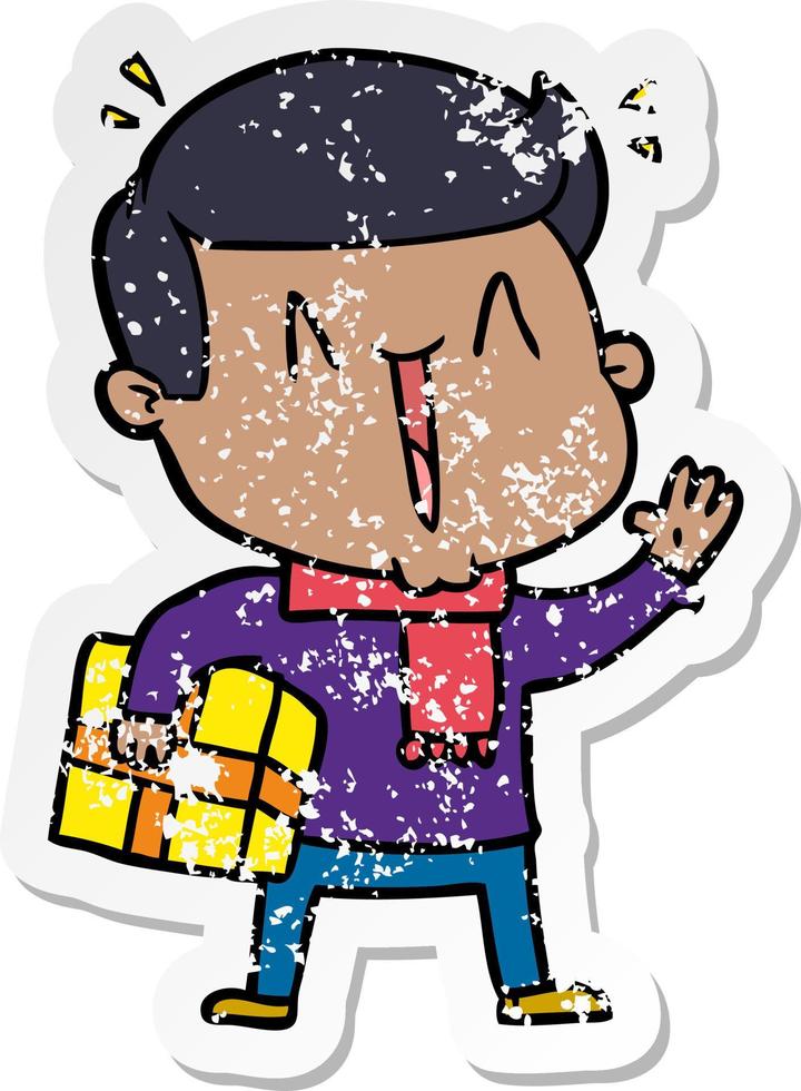 distressed sticker of a cartoon excited man vector