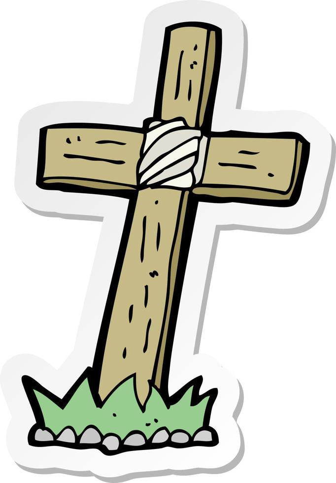 sticker of a cartoon wooden cross grave vector