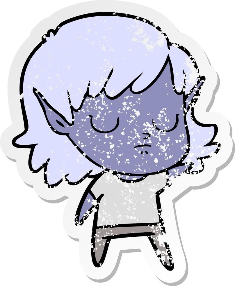 distressed sticker of a cartoon elf girl vector