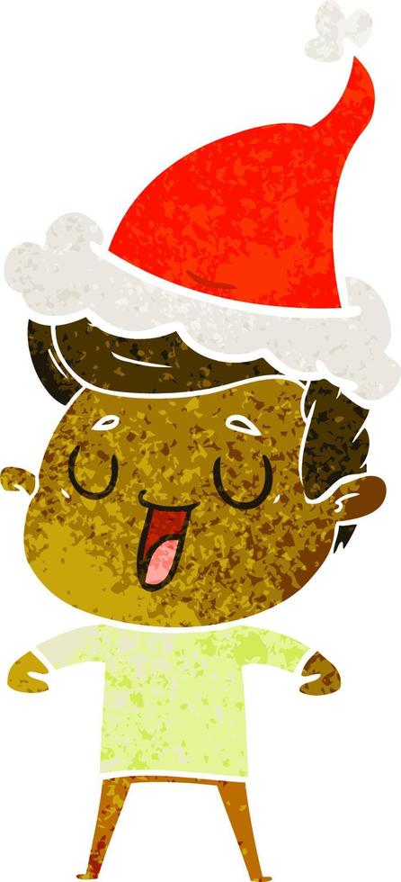 happy retro cartoon of a man wearing santa hat vector