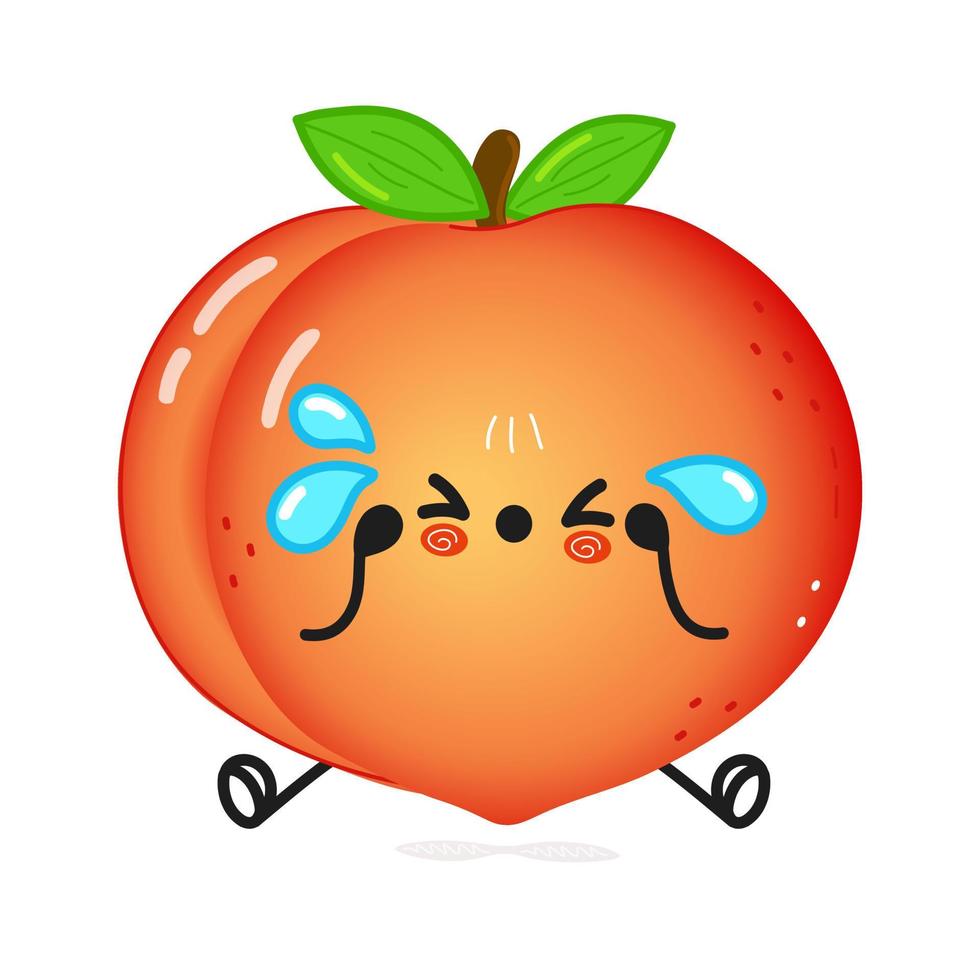 Cute sad peach character. Vector hand drawn cartoon kawaii character illustration icon. Isolated on white background. Sad peach character concept