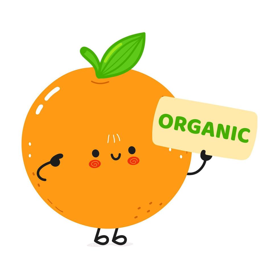 Cute funny orange fruit poster character. Vector hand drawn cartoon kawaii character illustration. Isolated white background. Orange fruit poster