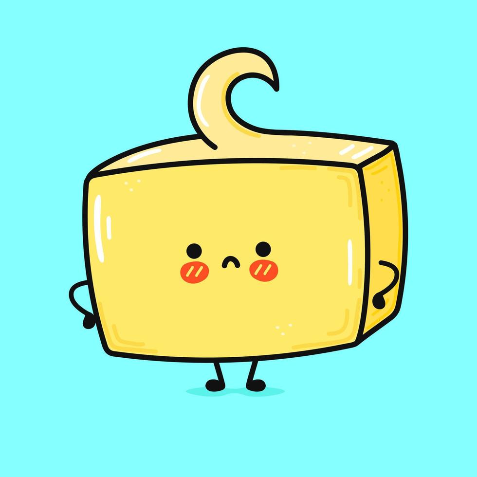 Cute angry butter character. Vector hand drawn cartoon kawaii character illustration icon. Isolated on blue background. Sad butter character concept