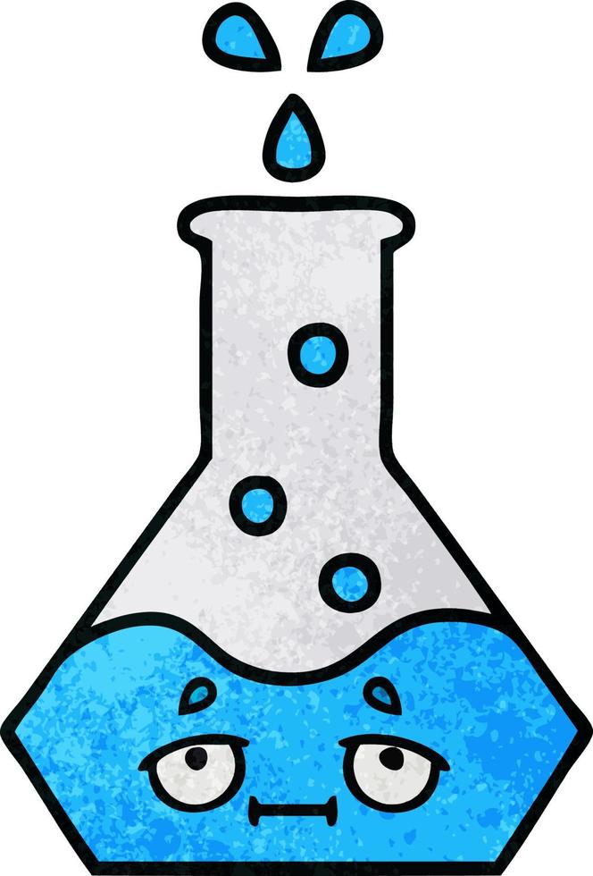retro grunge texture cartoon science beaker vector