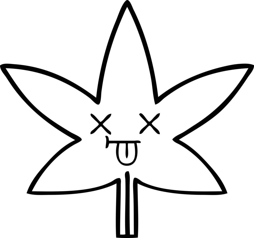line drawing cartoon marijuana leaf vector