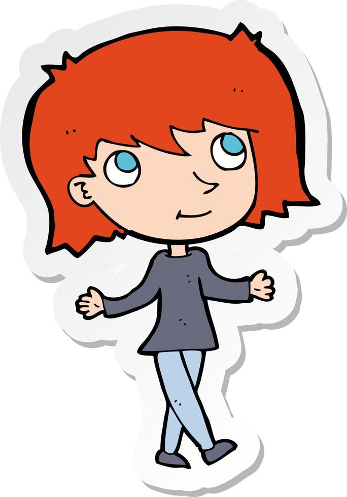 sticker of a cartoon girl with no worries vector