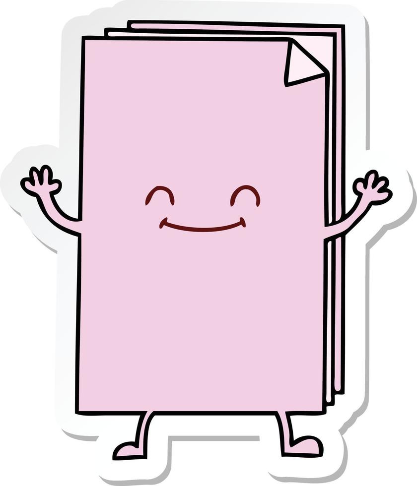 sticker of a quirky hand drawn cartoon happy stack of papers vector