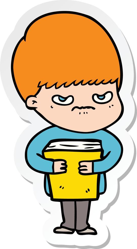 sticker of a annoyed cartoon boy vector