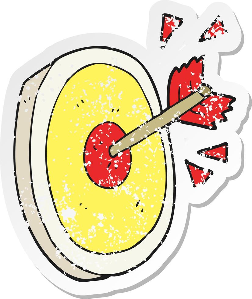 retro distressed sticker of a cartoon arrow hitting target vector