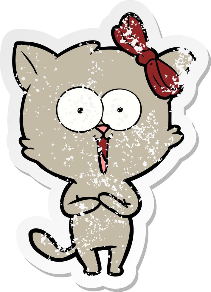 pegatina angustiada de un gato de dibujos animados vector