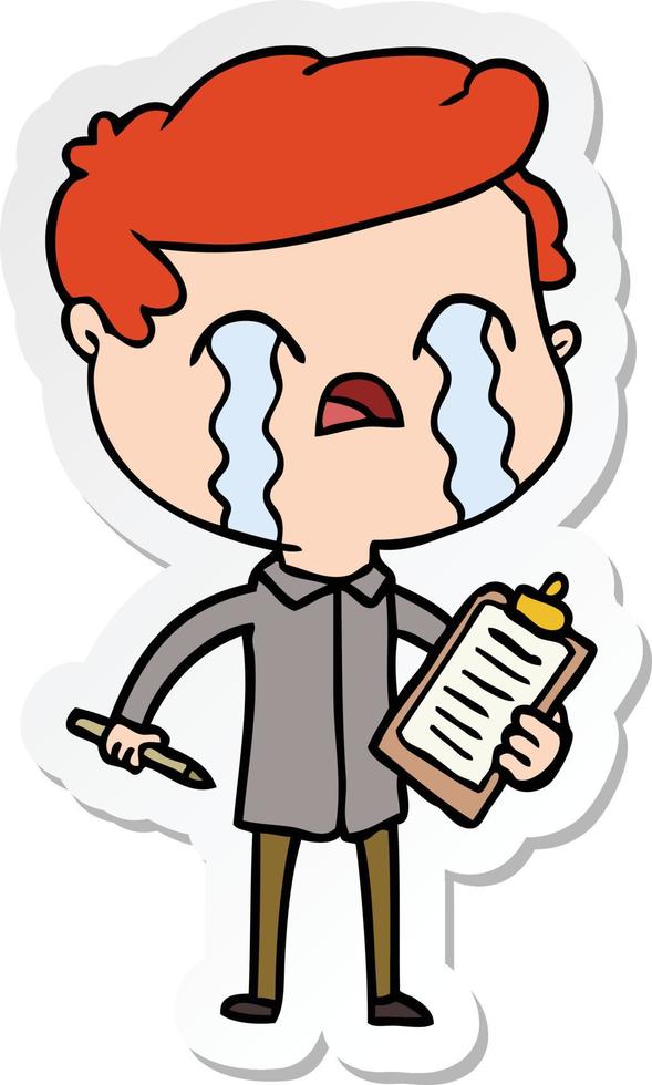 sticker of a cartoon salesman crying vector