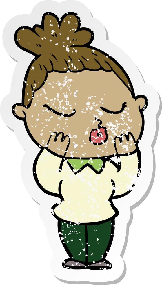 distressed sticker of a cartoon calm woman vector