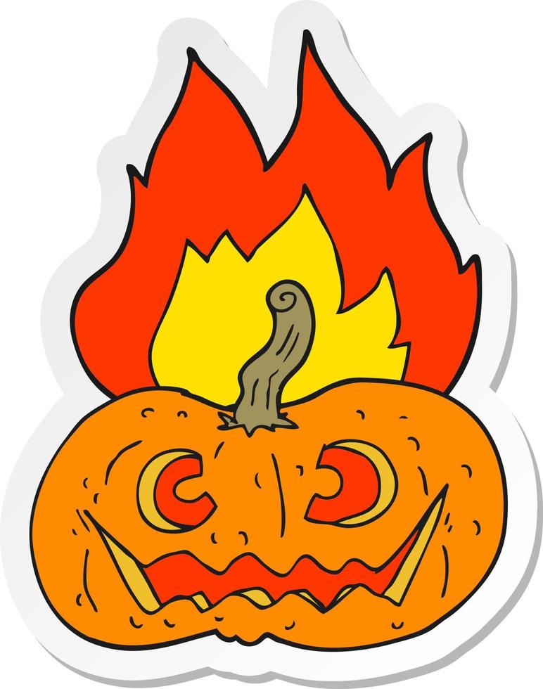 sticker of a cartoon flaming halloween pumpkin vector
