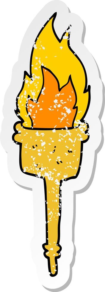 distressed sticker of a cartoon flaming torch vector