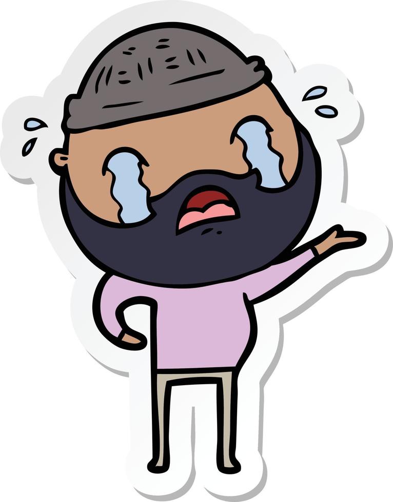 sticker of a cartoon bearded man crying vector