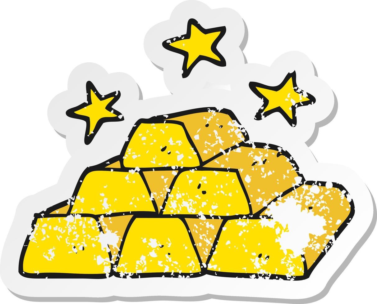 retro distressed sticker of a cartoon bars of gold vector