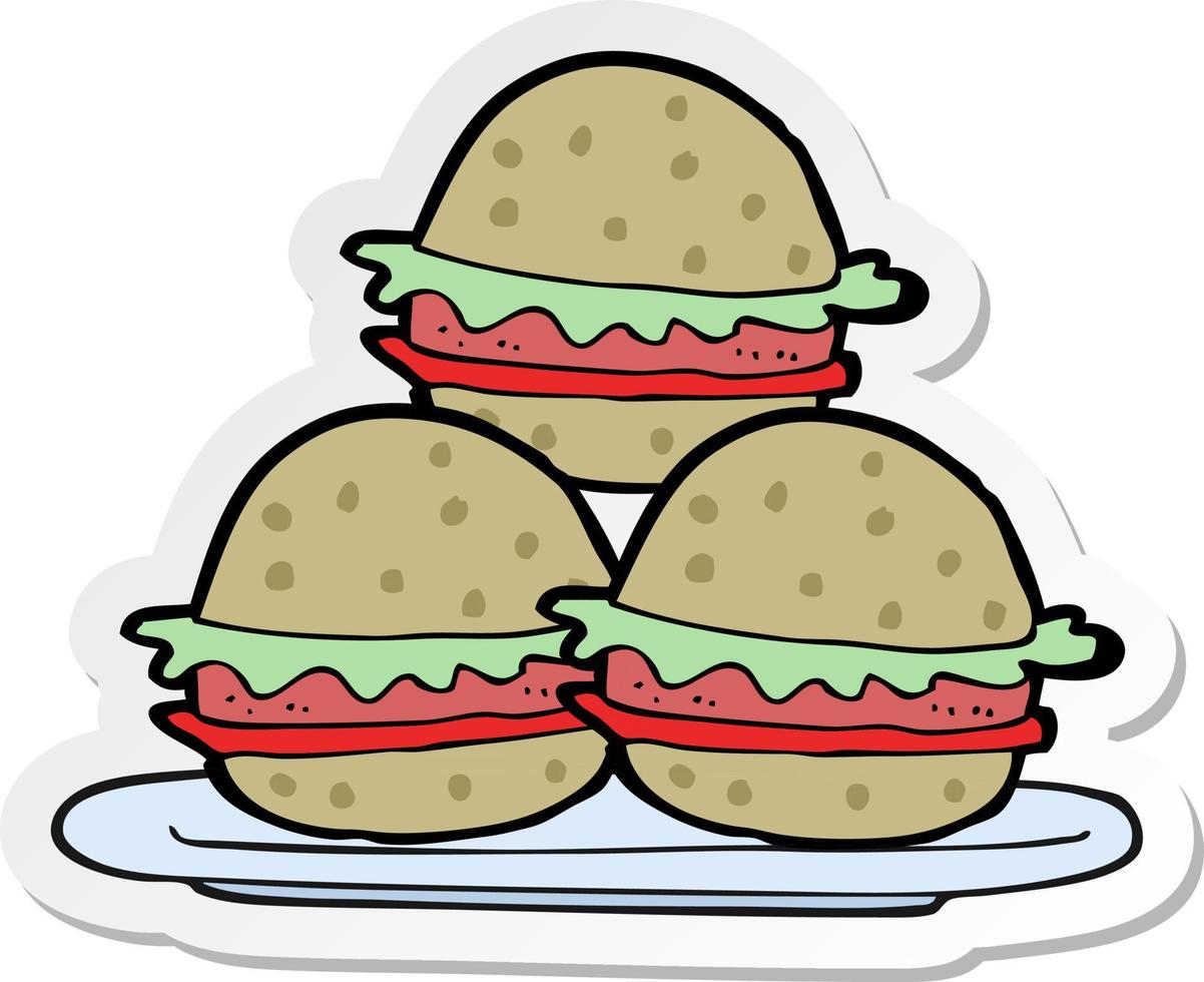 sticker of a cartoon plate of burgers vector