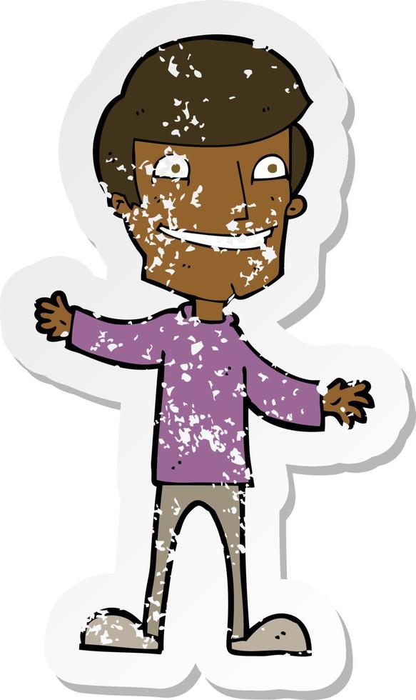 retro distressed sticker of a cartoon grinning man vector