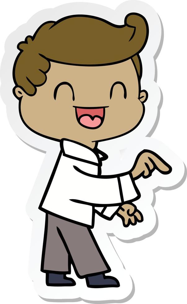 sticker of a cartoon happy man pointing vector