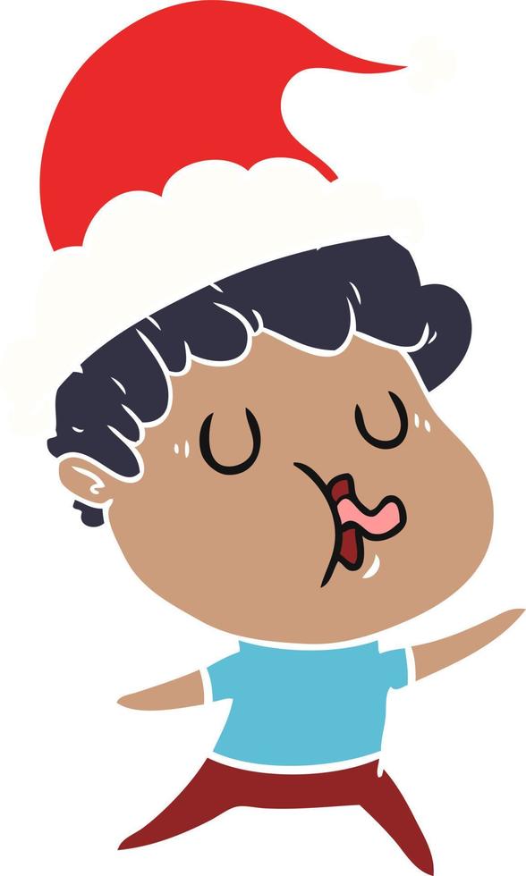 flat color illustration of a man singing wearing santa hat vector