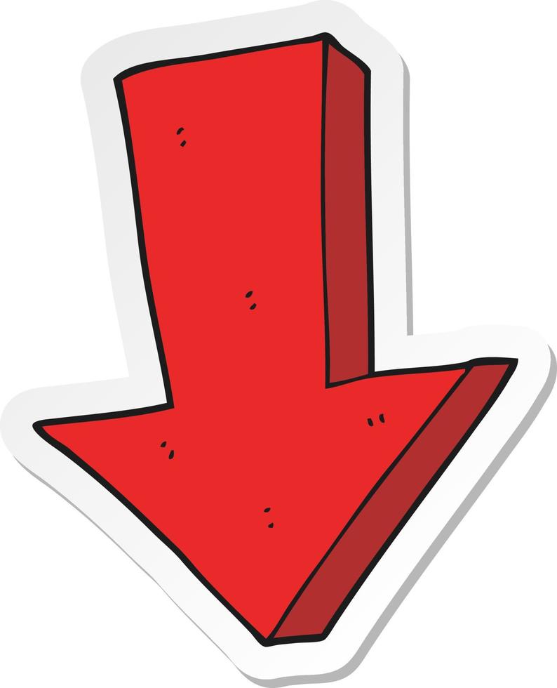 sticker of a cartoon arrow pointing down vector