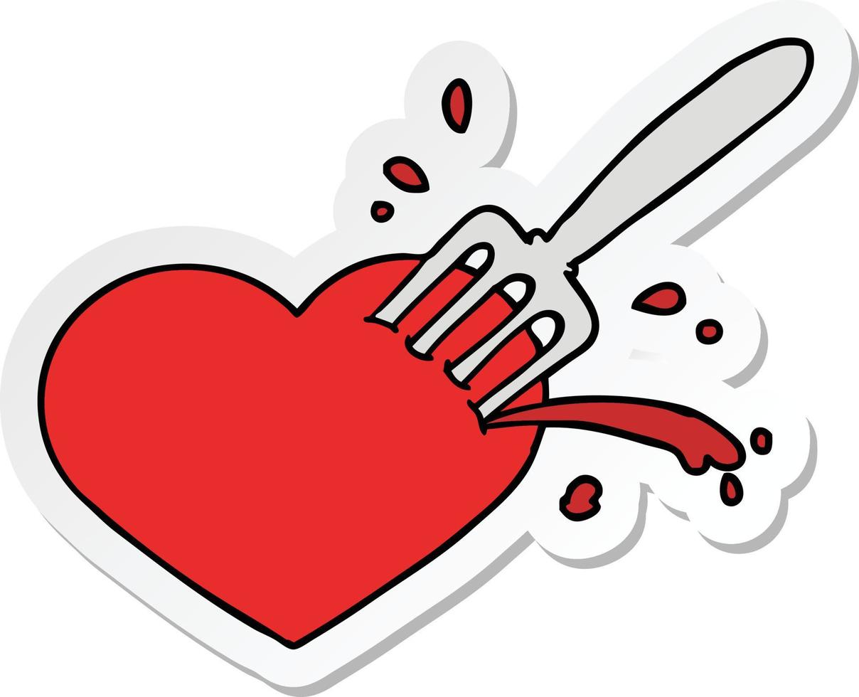 sticker of a cartoon love heart stuck with fork vector