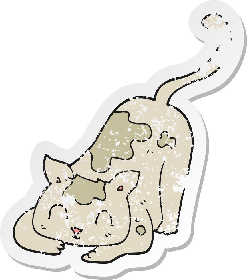 retro distressed sticker of a cartoon cat playing vector