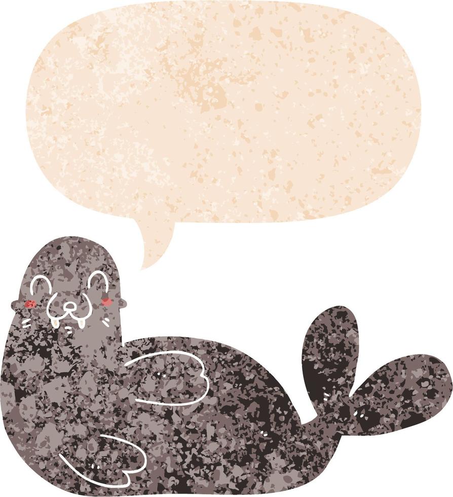 sello de dibujos animados y burbuja del habla en estilo retro texturizado vector
