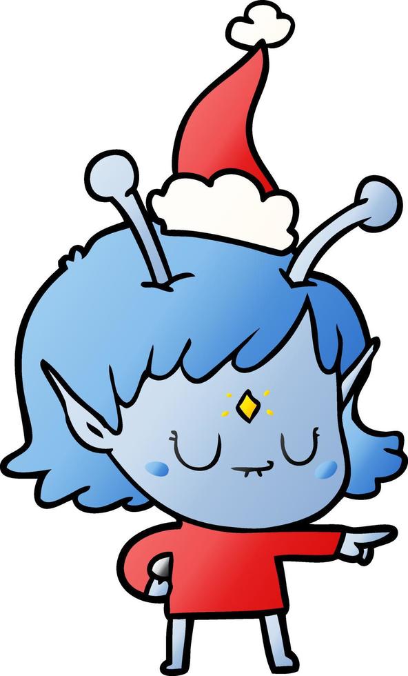 gradient cartoon of a alien girl wearing santa hat vector