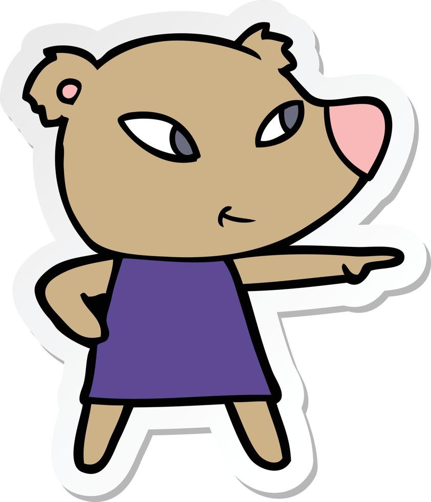 sticker of a cute cartoon bear in dress vector