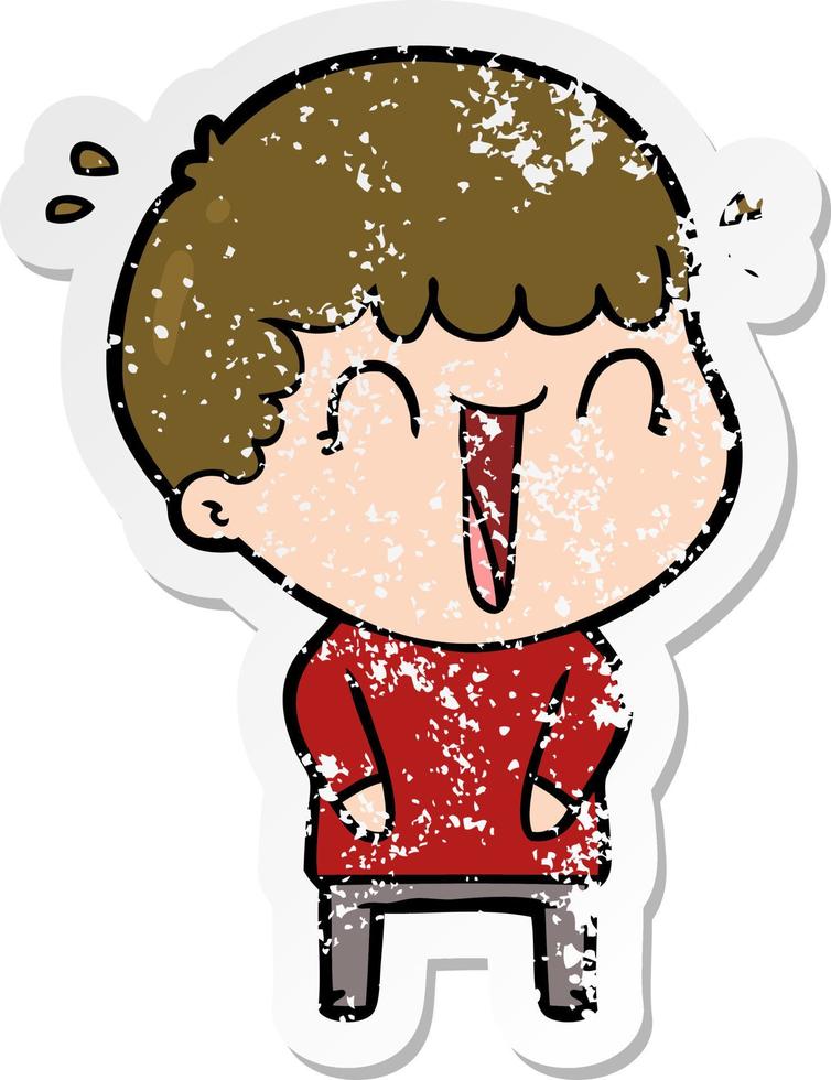 distressed sticker of a laughing cartoon man vector