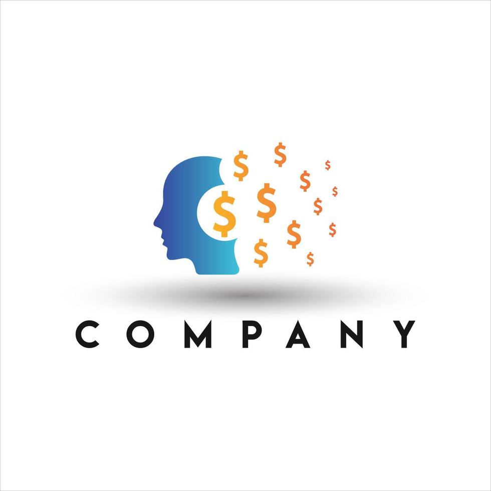 logotipo de pensamiento de dinero. logotipo de cabeza de dinero vector