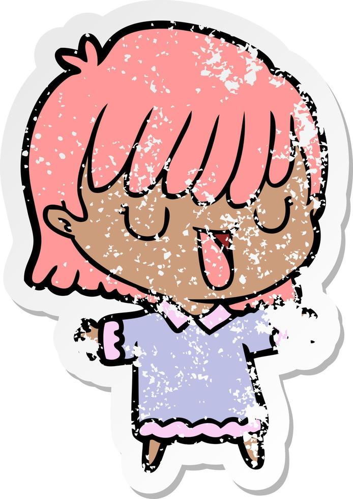 distressed sticker of a cartoon woman vector